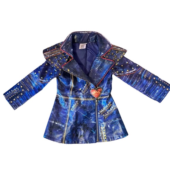 Descendants 2 Evie Costume Blue Faux Leather Jacket Disney Halloween,Girl 4 - Picture 1 of 14